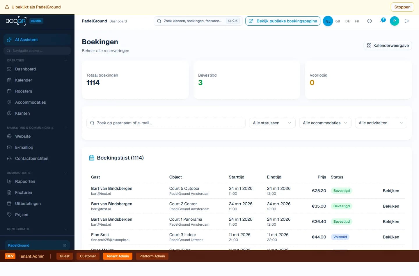 Realtime boekingskalender
