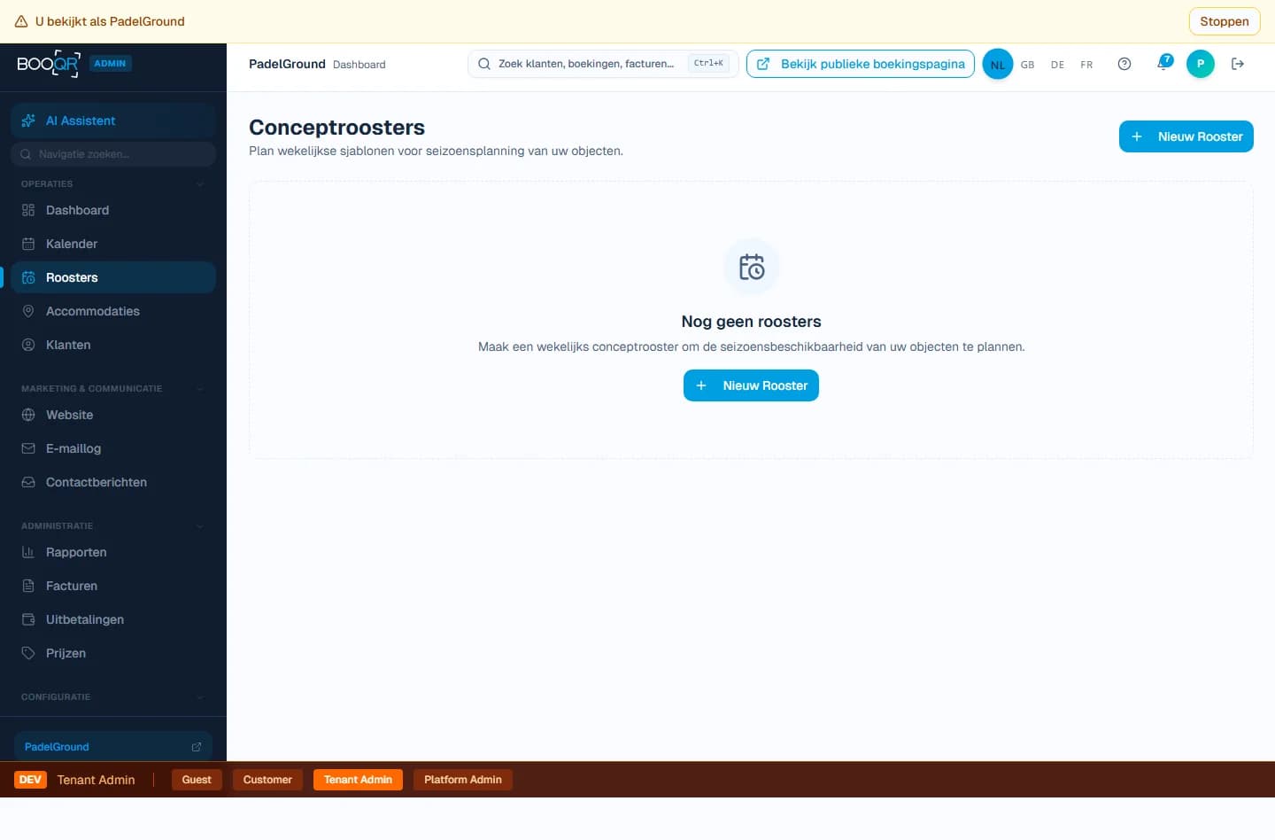 Compleet boekingsoverzicht